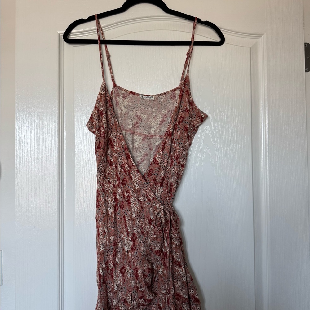 Free People All My Love Pink Multi Floral Print Wrap Slip Dress Sz-M - Picture 7 of 9